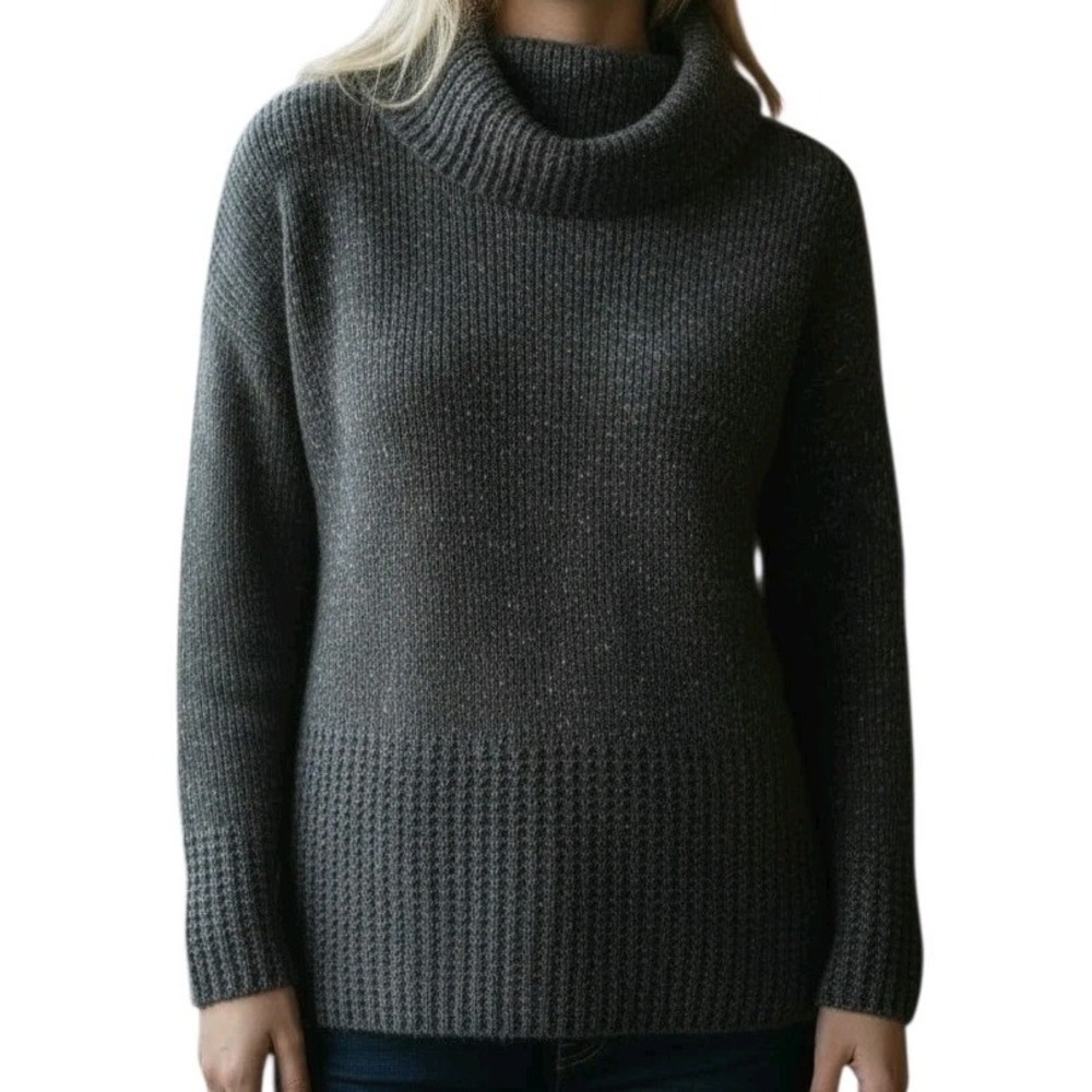 DKNY Womens Cowl Neck Sweater Size Large Dark Gray Acrylic Blend Long Sleeve